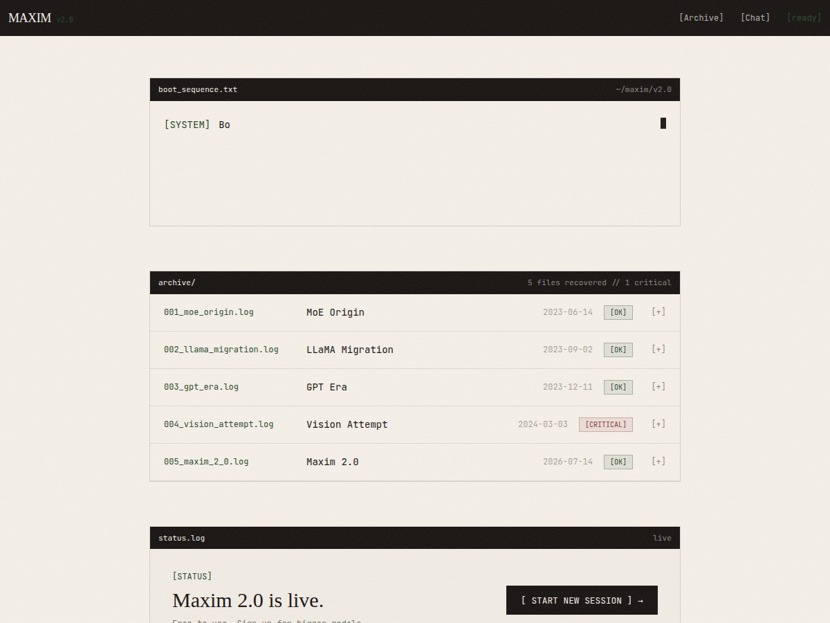 Maxim 2.0 - AI chat running on the Alflora rack